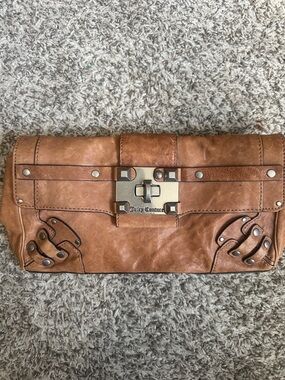 Juicy Couture Tan Leather Wristlet Clutch with Gold-Tone Lock